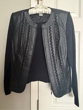 Black Women's Leather-Panel Jacket